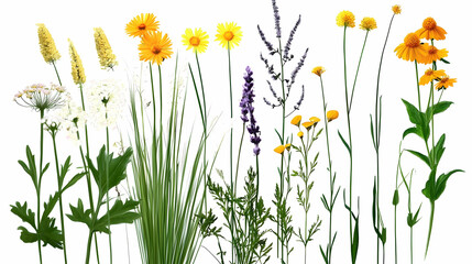 Colorful flowers and herbs in a studio setting; botanical display; perfect for print and digital use