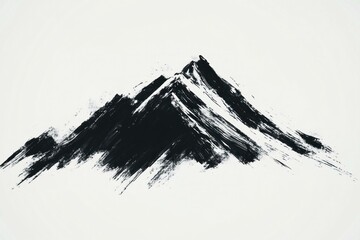 Wall Mural - Abstract black and white mountain painting showcasing bold brush strokes, evoking a sense of adventure and nature s raw beauty Perfect for minimalist decor