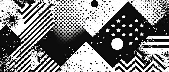 Sticker - black and white abstract background with zigzag patterns and geometric shapes for creative projects
