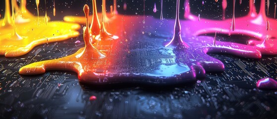 Wall Mural - colorful circuit board explosion with vibrant paint and drips creating a stunning abstract display o