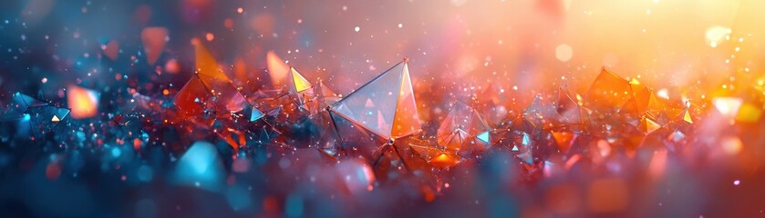 Wall Mural - ** abstract geometric crystal shapes with vibrant colors and bokeh effect in a futuristic digital ar