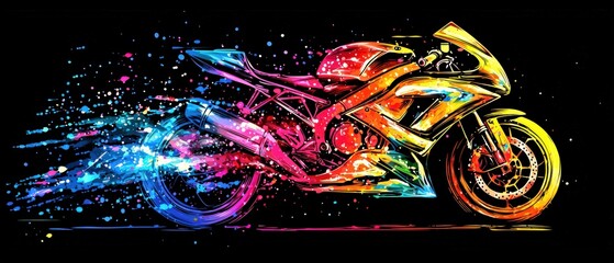 Wall Mural - vibrant colorful motorcycle with explosive paint splatter in bold and dynamic style