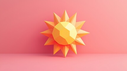 Wall Mural - vibrant hexagonal sun icon in warm yellow shades against soft pink background