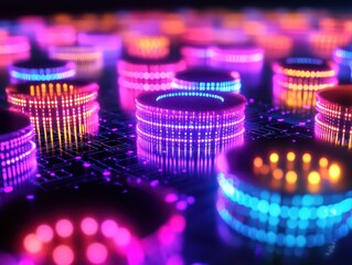 Wall Mural - a conceptual image of quantum computing algorithms visualized with glowing data nodes.