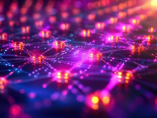 Wall Mural - a conceptual image of quantum computing algorithms visualized with glowing data nodes.