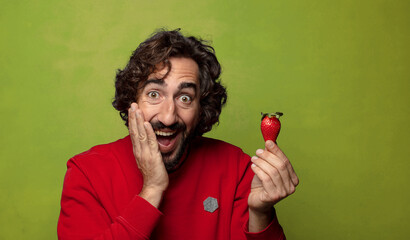 Sticker - young adult bearded man with a strawberry