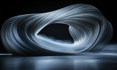 Wall Mural - Abstract swirling light form on dark background with reflections, ideal for digital art or design projects