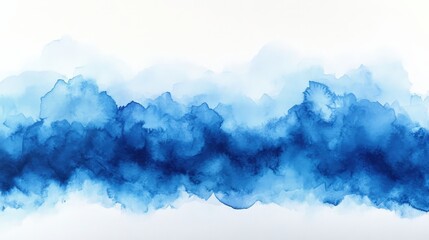 Poster - Serene Blue Watercolor Abstract Landscape with Soft Brush Strokes and Organic Shapes Ideal for Modern Artistic Decor and Design Projects