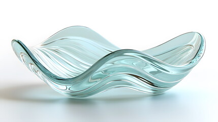 Wavy glass bowl with a transparent design and elegant curves placed on a white surface.