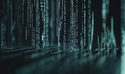 Digital data stream, binary code flowing in cyberspace, abstract technology background