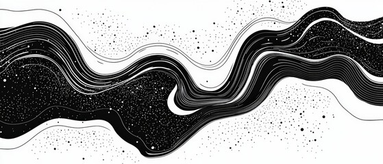 Sticker - abstract black and white zigzag background design with curves and speckles for modern art projects