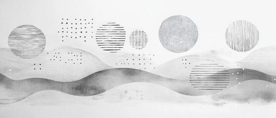 Sticker - black and white abstract background with textures, shapes, and watercolor elements for creative desi