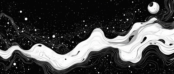 Sticker - abstract black and white ripple background with vivid patterns and dynamic flowing lines for creativ