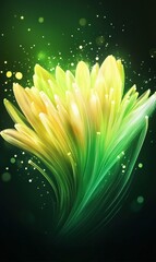 Wall Mural - Glowing yellow-green abstract flower on dark background with bokeh, ideal for wallpaper