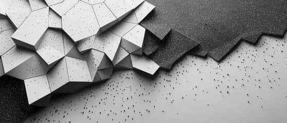 Wall Mural - abstract black and white background with crystalline structures and textured particles for design an