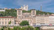 Hyperlapse of Saint John the Baptist Cathedral and Basilica of Notre-Dame de Fourviere in Lyon. France