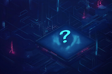 abstract technology background with digital wireless network concept and blue question mark on the s