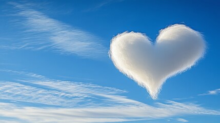 Wall Mural - Love is in the Air Serene Blue Sky with a Single, Fluffy, White, Heart-Shaped Cloud, Copy Space