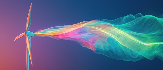 Wall Mural - digital rendering of a futuristic wind turbine with colorful energy flow in a vibrant atmosphere