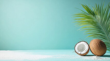 Poster - Tropical beach paradise with coconut palm and turquoise water for relaxation and reflection. Generative AI
