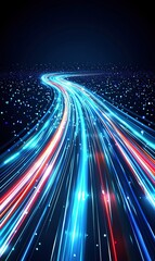 Wall Mural - Winding light trails on a dark digital road, ideal for technology or future concepts