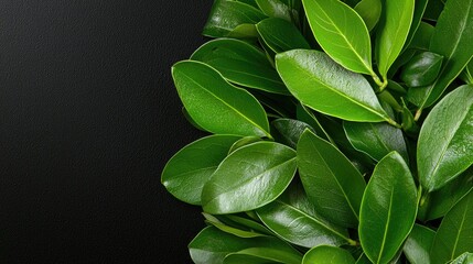 Canvas Print - Lush green leaves on black background; nature backdrop for eco-design