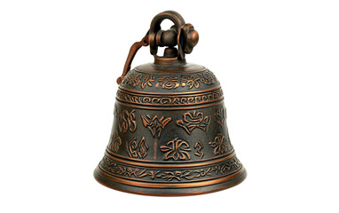 A Traditional Worship Bell Adorned with Engraved Motifs Isolated On Transparent Background.