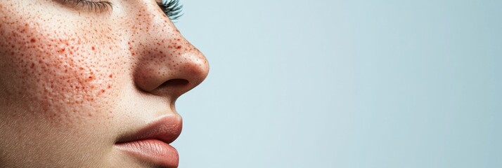 Aufkleber - Comparing skin conditions with acne and redness on one side and smooth glowing skin on the other in a split face view. Generative AI