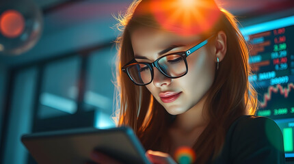 Female Programmer Analyzing Code on Tablet