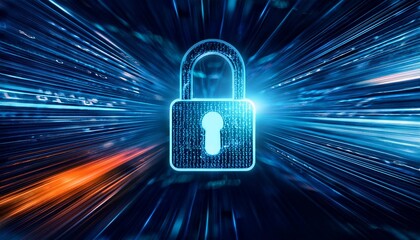 binary code lock on digital background