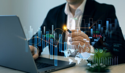 Leinwandbilder - Stock market chart, exchange financial growth diagram.	Analysis finance grow graph and market investment. Financial business plan,earnings,sale and strategy. 