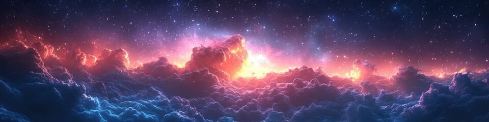 vibrant cosmic nebula and stars in surreal night sky illustration