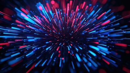 Wall Mural - Dynamic burst of red and blue light particles in motion