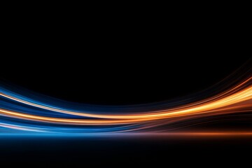 Fototapete - Abstract digital background depicts flowing blue and orange light trails against a dark backdrop, symbolizing the dynamic exchange of information and technology