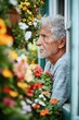 © kvladimirv - Pensive Elderly Man Gazing Through Window Surrounded by Vibrant Flowers