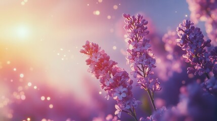 Poster - Beautiful lilac flowers arranged on a textured pink background in a harmonious display of nature