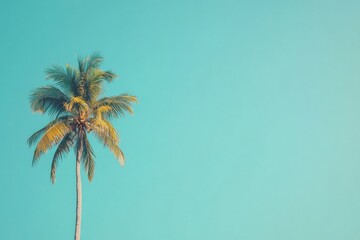 Aufkleber - Relaxation on a tropical beach with a coconut palm tree and clear turquoise water in a serene environment waiting for adventure. Generative AI
