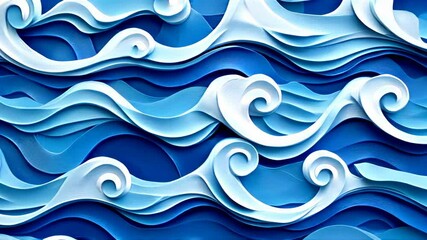 Wall Mural - The image is a blue and white wave with a lot of detail. The waves are very large and the water is very choppy. The image has a calming and peaceful mood, as the waves seem to be gently rolling in