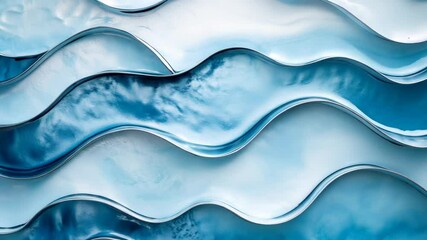 Wall Mural - The image is a blue and white wave pattern. The blue and white colors create a calming and serene mood. The wave pattern suggests movement and energy, while the blue
