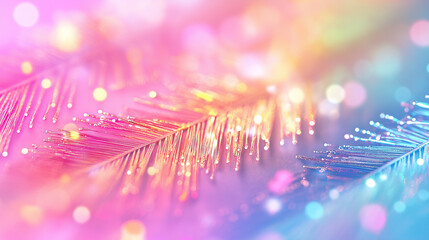 Wall Mural - pastel dream: iridescent feathers in a dreamlike setting: two iridescent feathers, shimmering with p