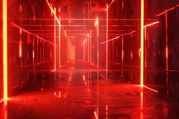 Wall Mural - close up horizontal abstract geometric transparent red glowing background