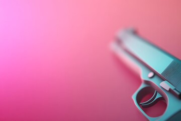 Fototapete - Close-up artistic rendition of a firearm featuring dynamic colors and sharp lines, emphasizing its intricate design and providing copy space on the right