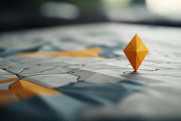 Poster - A striking low-poly map showcases a bright location pin, emphasizing precision and clarity in a modern and tech-inspired aesthetic, leaving space for additional text