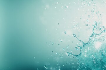 Leinwandbilder - Bright blue water splashes dynamically, creating intricate droplets and ripples, set against a refreshing pastel mint backdrop with space for text