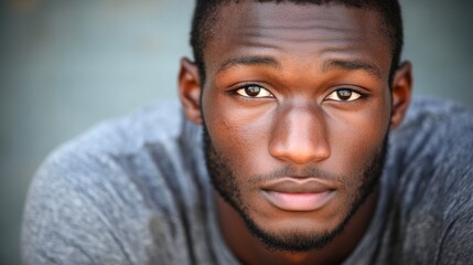 Aufkleber - A portrait captures an African man staring intently into the camera, his strong features enhanced by soft lighting and blurred background creating focus