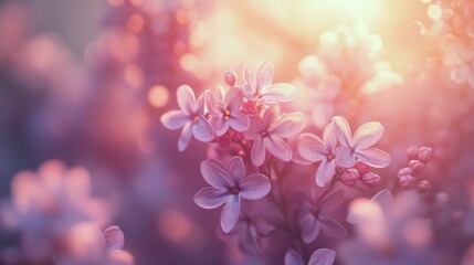 Wall Mural - Beautiful lilac flowers arranged on a textured pink background in a harmonious display of nature