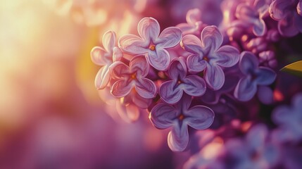 Wall Mural - Beautiful lilac flowers blooming in soft sunlight during springtime in a garden setting