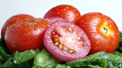 Wall Mural - Fresh tomatoes, red onion, spinach salad