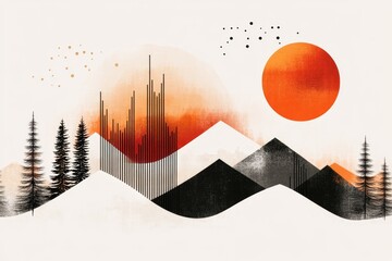 Aufkleber - A flat, modern design of a mountain range with simple geometric shapes