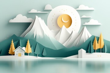 Aufkleber - A flat, modern design of a mountain range with simple geometric shapes